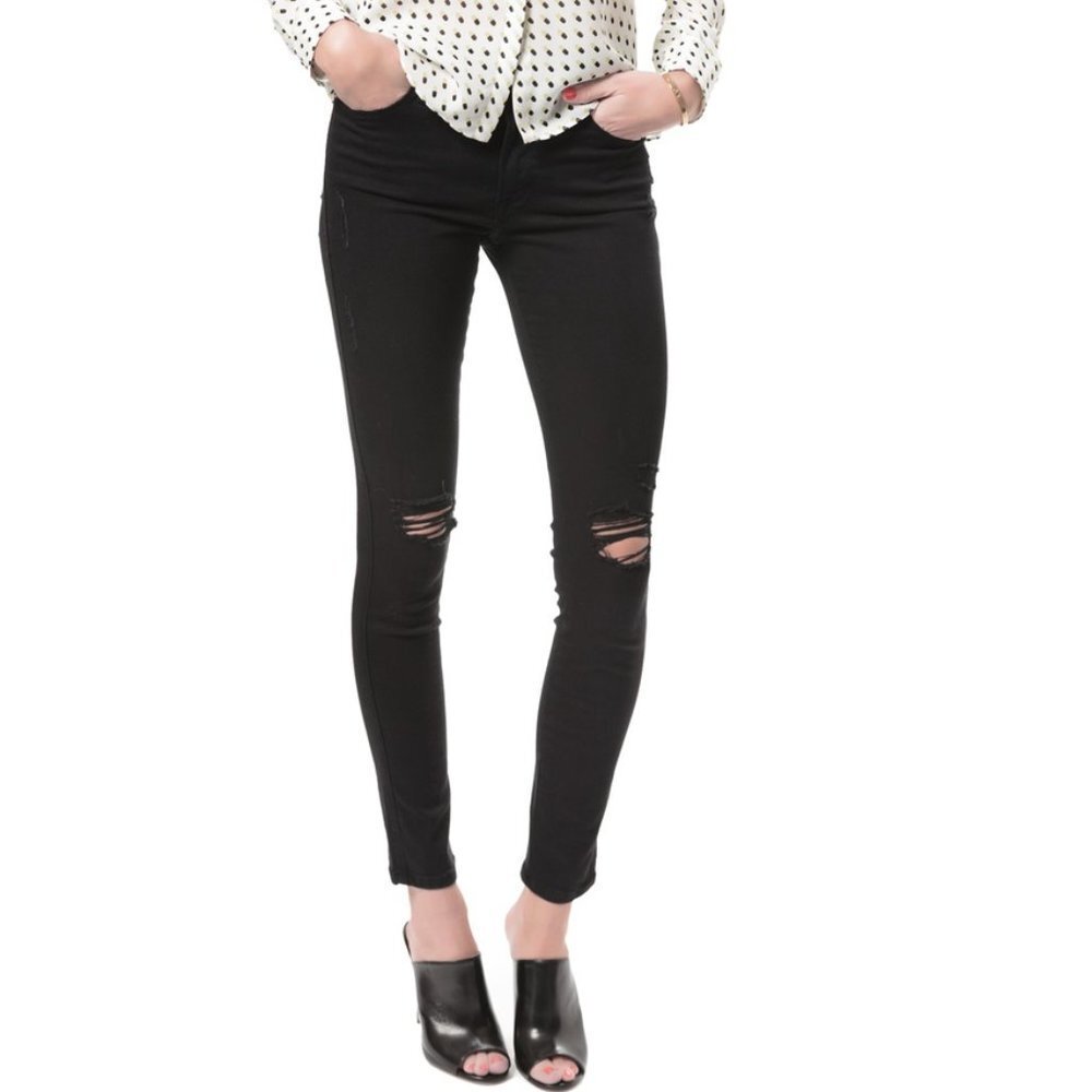 Frame Denim Le High Rise Skinny Black Distressed Five Pockets Jeans P3582
